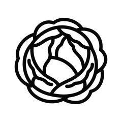 Head of green cabbage shows its many nutritious leafs in circular form in detail with black outline