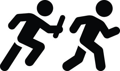 relay race, runners, running, athletes, sports, competition, teamwork, baton, passing, movement, action, dynamic, graphic, design, simple, black and white, icons, figures, track and field, sprint, rac