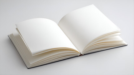 Blank open notebook awaits creative ideas on clean desk