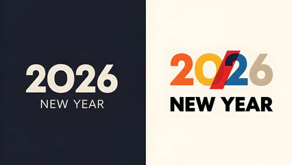 Modern new year 2026 celebration design with bold typography and contrasting backgrounds