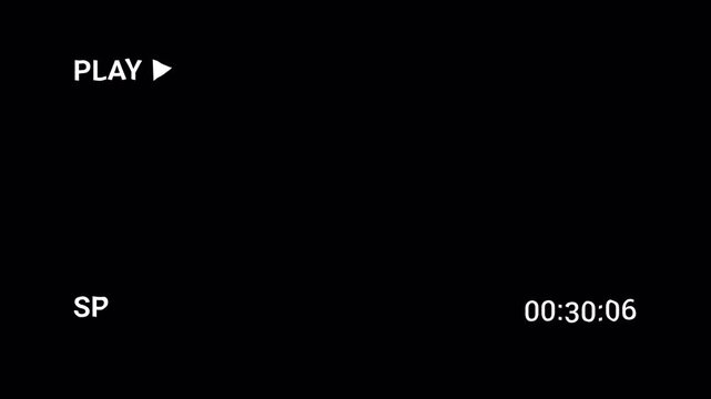Retro VHS Play Overlay with Grunge Scratches.  play effect in VHS effect overlay in a seamless loop. Retro VHS TV filter with play on screen glitch overlay lines texture. alpha channel 4K Video.