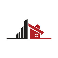 Real Estate Growth Logo – Modern House with Rising Bar Chart Vector Icon