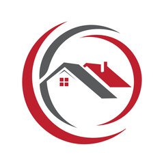 Modern circular real estate home and roof logo vector with abstract swoosh design for property business and construction branding.