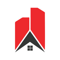 Modern real estate building and home roof combined vector for construction, property development and realty branding.