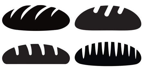 Minimal Bread Loaf Icon Set – Flat Stroke Style Bakery Symbol on White Background