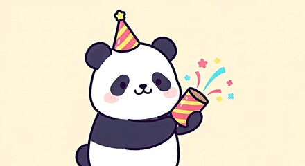 Naklejka premium Cute panda celebrating with confetti and a party hat 