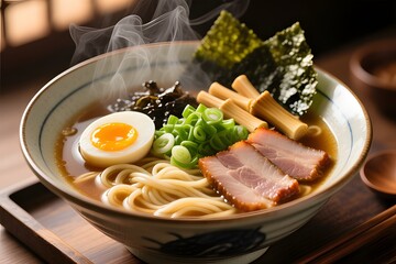 Authentic Japanese Shoyu Ramen with Chashu Pork, Egg, and Steaming Hot Broth