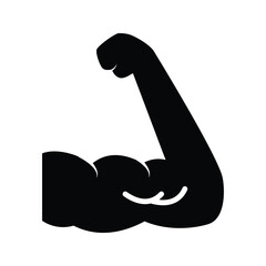 Solid Black Muscular Arm Vector Illustration Icon for Gym and Fitness Design