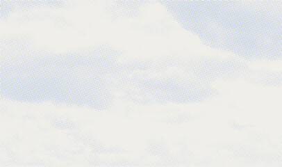 Obraz na płótnie Canvas Color halftone texture of blue sky with white cloud. Abstract cloud pattern vector dotted pixel texture background with copy space.
