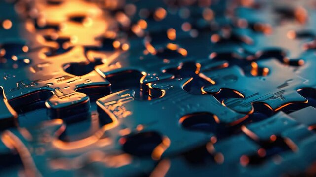 A close-up showcasing a partially completed jigsaw puzzle with vibrant colors against a blurred background, evoking intrigue and challenge.