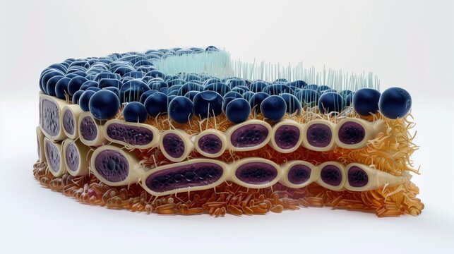 World Leprosy Day:Scientific illustration of Mycobacterium leprae bacterial structure,detailed cross-section showing cell wall layers,waxy lipid coat,DNA strand visible,microscopic scale bar included
