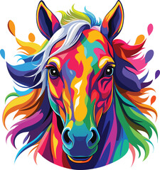 Orange floral tribal style horse head vector illustration drawing
