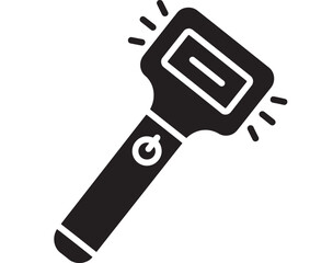 Obraz premium Minimalist black and white icon representing a bright portable electronic flashlight emitting strong illumination for safety or utility needs