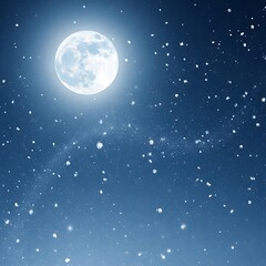 Fototapeta premium Full Moon Shining in a Starry Night Sky with Falling Snow
