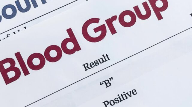Blood Group report showing on the paper close up 4k footage, medical, health, result.