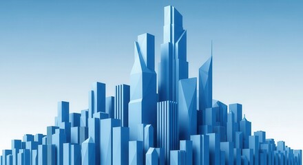 Abstract representation of a modern metropolitan skyline rendered in shades of blue