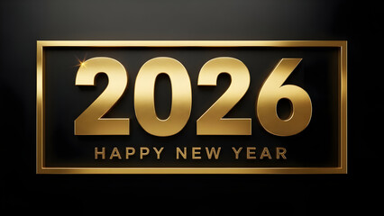 Elegant golden 2026 happy new year text design with a luxurious black background