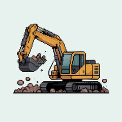 Pixel Art Excavator Construction Heavy Machinery Illustration