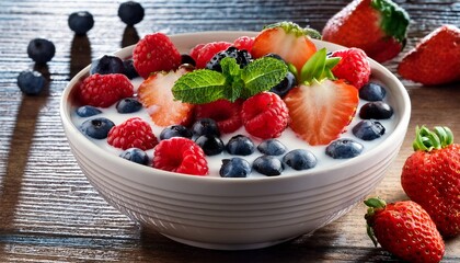 bowl of assorted berries and milk