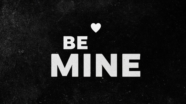 romantic 'be mine' message with heart on a textured black background
