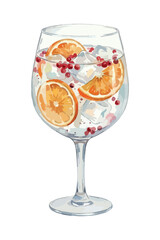 Winter gin tonic - vector watercolor illustration
