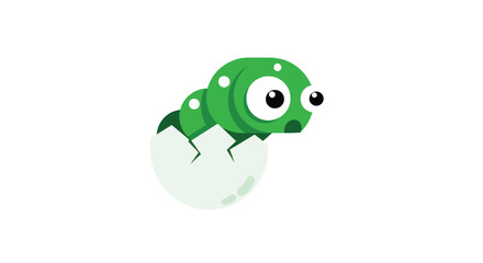 Green cartoon caterpillar emerging from a cracked egg