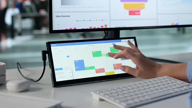 Data Analyst Checking Busy Schedule With Online Meetings And Appointments