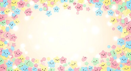 Colorful star and smiley pattern with pastel background design  
