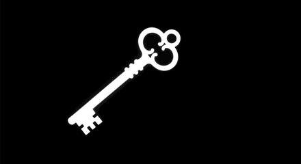 Elegant White Key on Black Background - A Symbol of Access.