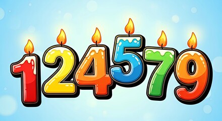 Colorful birthday candles shaped as numbers on blue background  