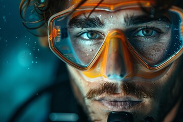 selective focus on underwater training session with diver instructor