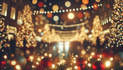 Christmas at night with bokeh light effect