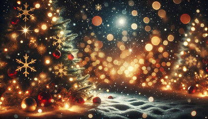 Christmas at night with bokeh light effect
