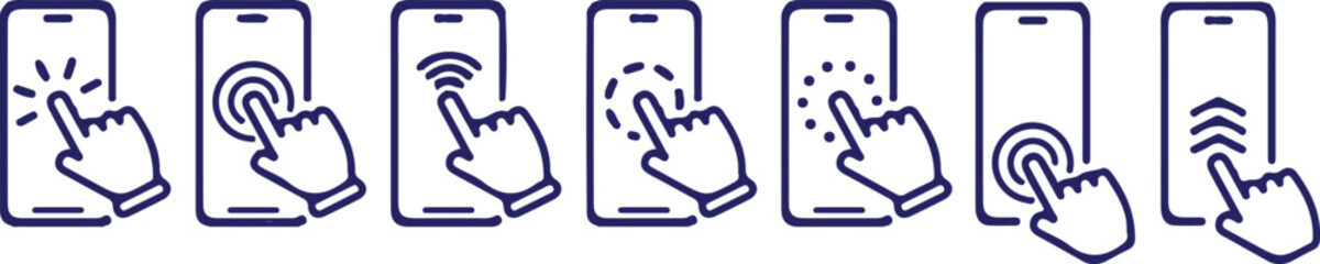 smartphone touch screen bule line icons set vector design illustration 