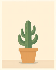 Minimal Potted Cactus on Soft Beige Background