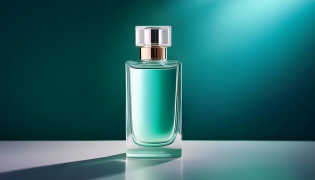 aqua to near white gradient glass bottle with sleek design showcasing elegance and sophistication soft lighting enhances tranquil atmosphere perfect for luxury fragrance