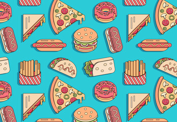 Colorful fast food set illustration pattern