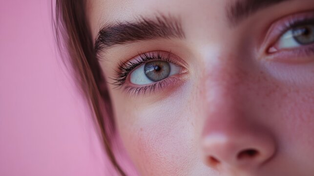 Close-up of woman with long lashes and intricate eyeshadow makeup