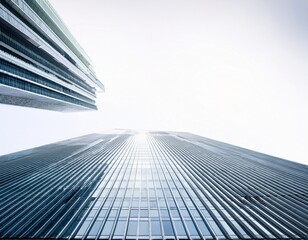 low angle view of a modern white skyscraper in perspective with white background and copy space architecture background concept