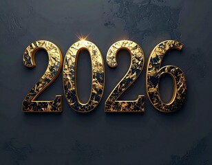 2026 Nowy Rok, elegancki minimalistyczny złoty napis na ciemnym tle. Szczęśliwego Nowego Roku. Kartka świąteczna z życzeniami.  © Anita