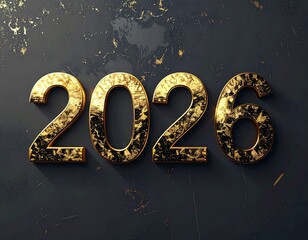 2026 Nowy Rok, elegancki minimalistyczny złoty napis na ciemnym tle. Szczęśliwego Nowego Roku. Kartka świąteczna z życzeniami.  © Anita