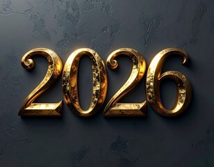 2026 Nowy Rok, elegancki minimalistyczny złoty napis na ciemnym tle. Szczęśliwego Nowego Roku. Kartka świąteczna z życzeniami.  © Anita
