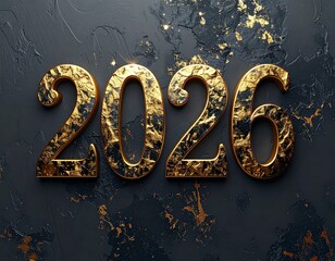 2026 Nowy Rok, elegancki minimalistyczny złoty napis na ciemnym tle. Szczęśliwego Nowego Roku. Kartka świąteczna z życzeniami.  © Anita