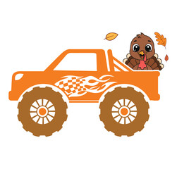 Thanksgiving day turkey monster truck silhouette for boys isolated on transparent background © DesignHub