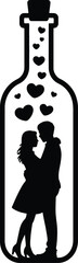 Romantic hearts in a bottle silhouette design