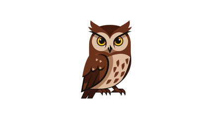 Cartoon owl with brown feathers and piercing yellow eyes