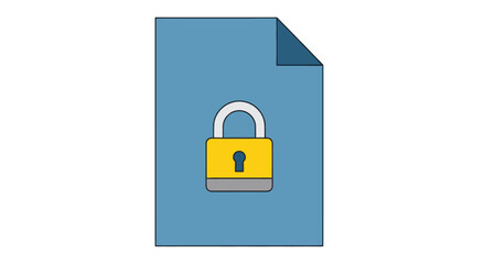 Secure Document Stylized blue document icon with a golden padlock on the front, top right corner is folded over