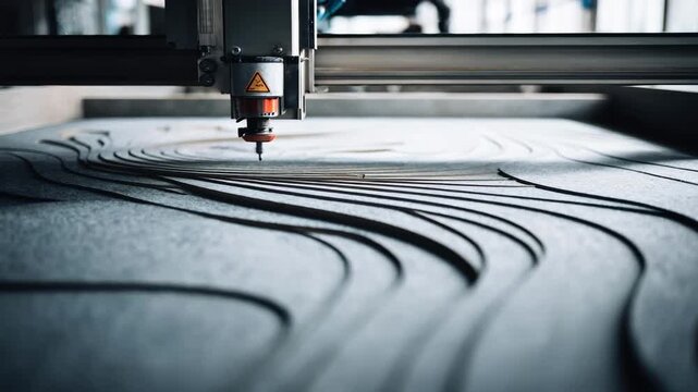 Medium shot of innovative vinyl material being formed by advanced 3D printing technology in a hightech studio setting