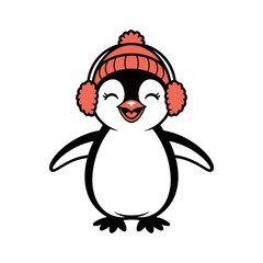 Happy penguin wearing earmuffs Free SVG