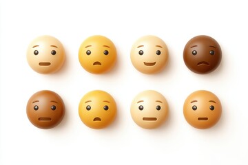 Naklejka premium Emoji Expressions: A diverse array of emoji with different skin tones display a spectrum of human emotion, including joy, sadness, and neutrality.